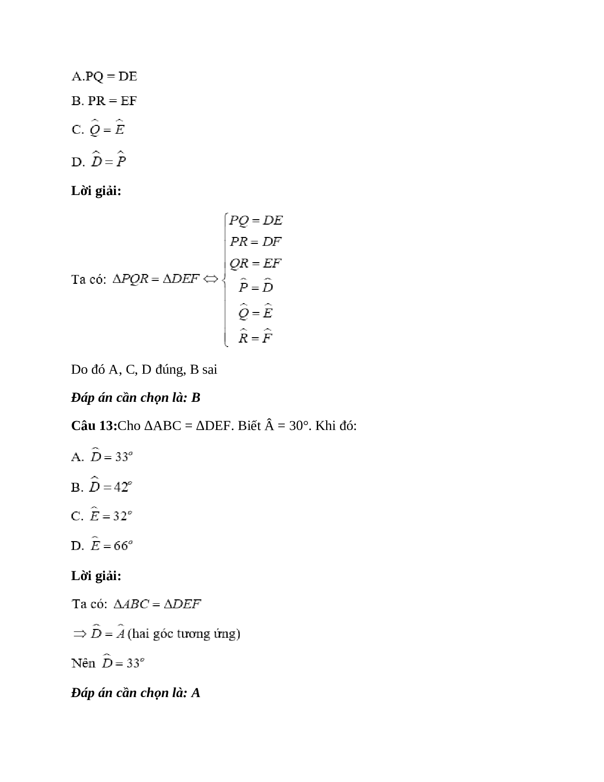 Trắc nghiệm Hai tam giác bằng nhau có đáp án – Toán lớp 7 (trang 8)