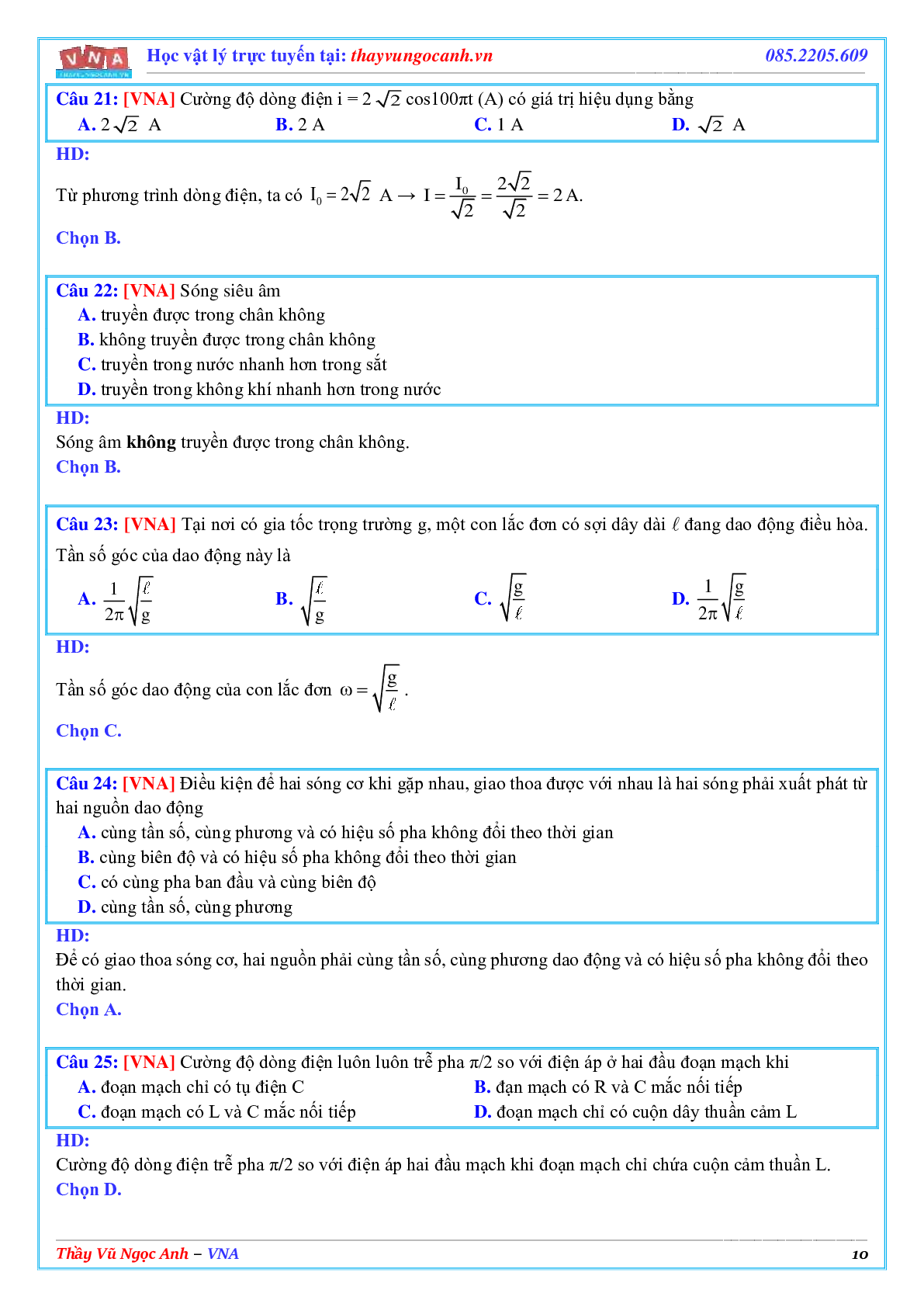 Tuyển tập các đề ôn thi học kì 1 môn Vật lí 12 (trang 10)