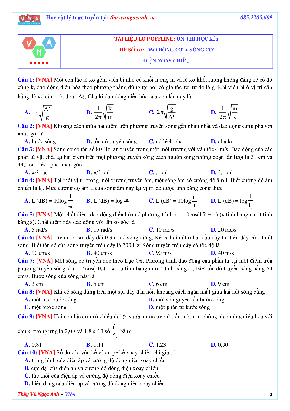 Tuyển tập các đề ôn thi học kì 1 môn Vật lí 12 (trang 2)