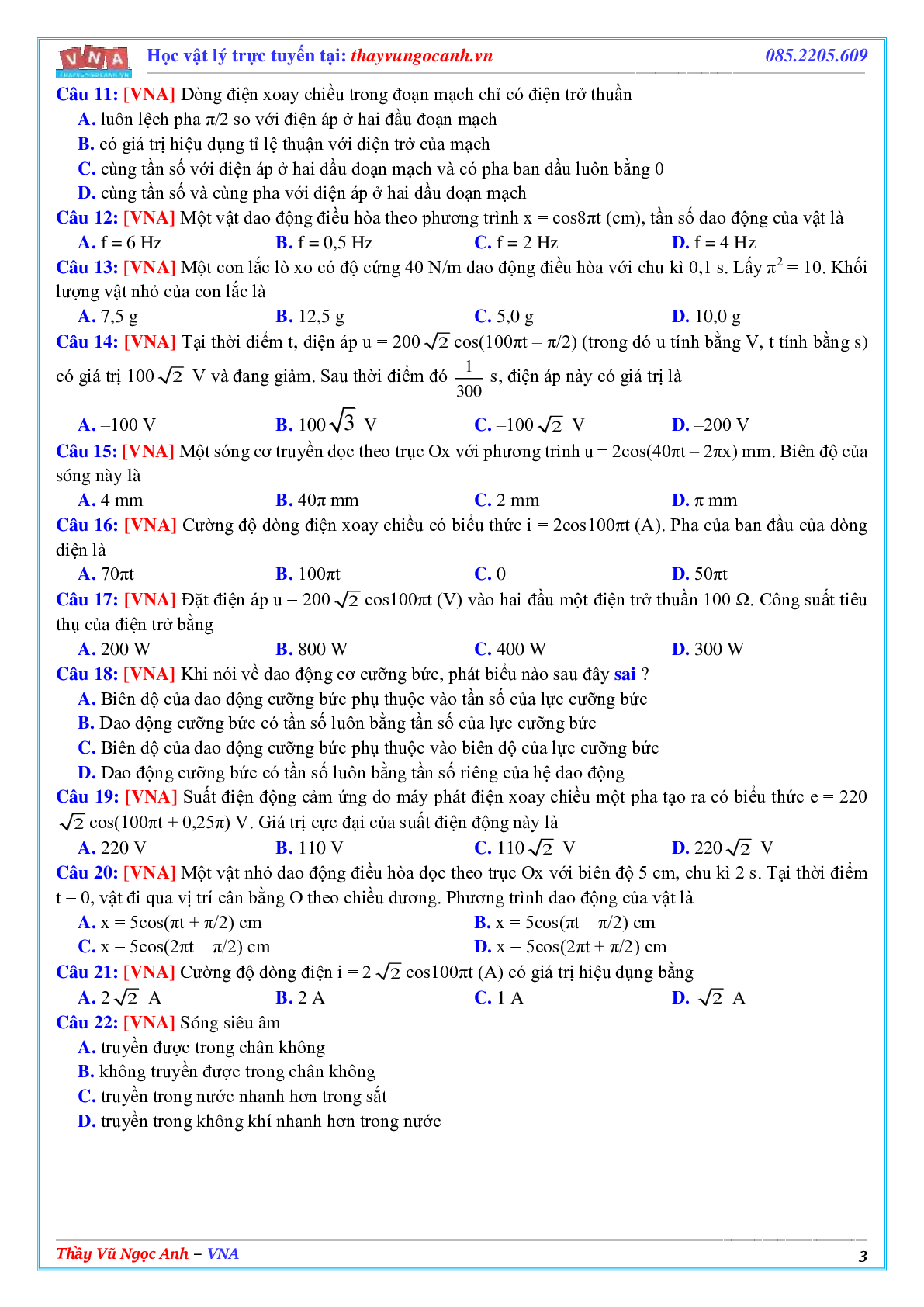 Tuyển tập các đề ôn thi học kì 1 môn Vật lí 12 (trang 3)