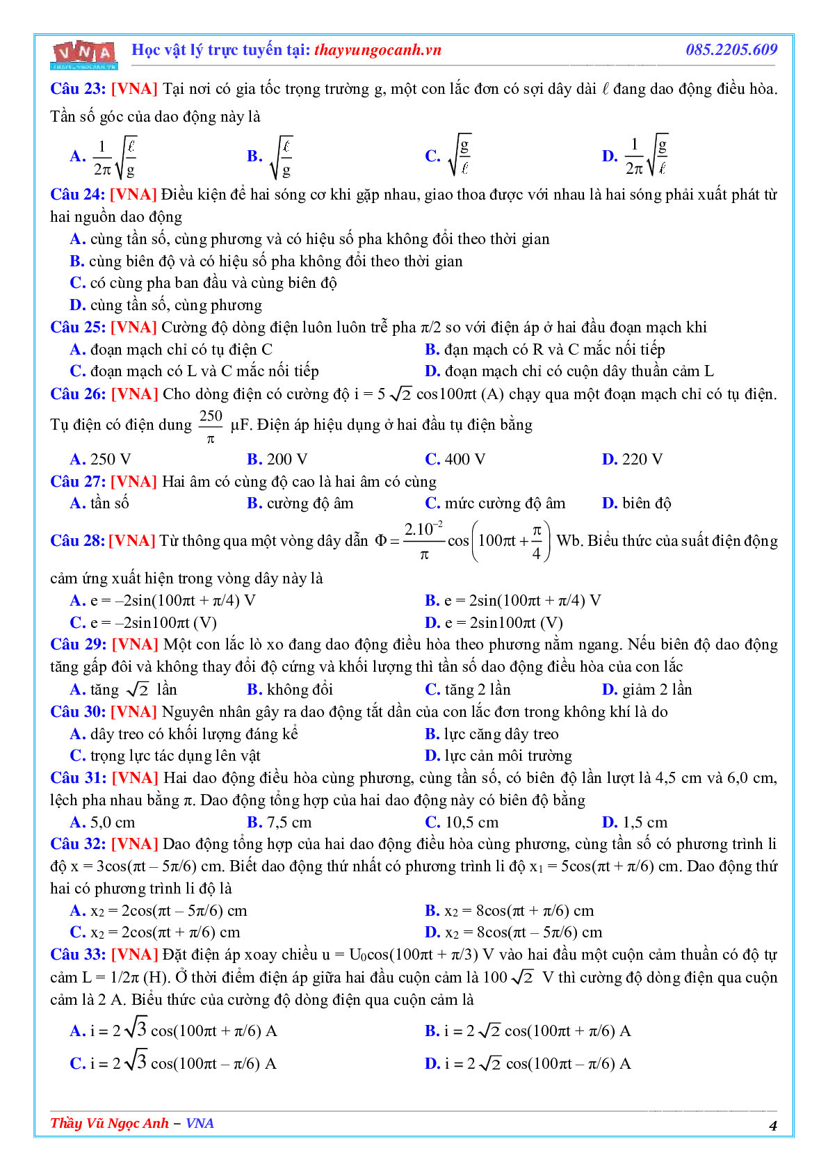 Tuyển tập các đề ôn thi học kì 1 môn Vật lí 12 (trang 4)