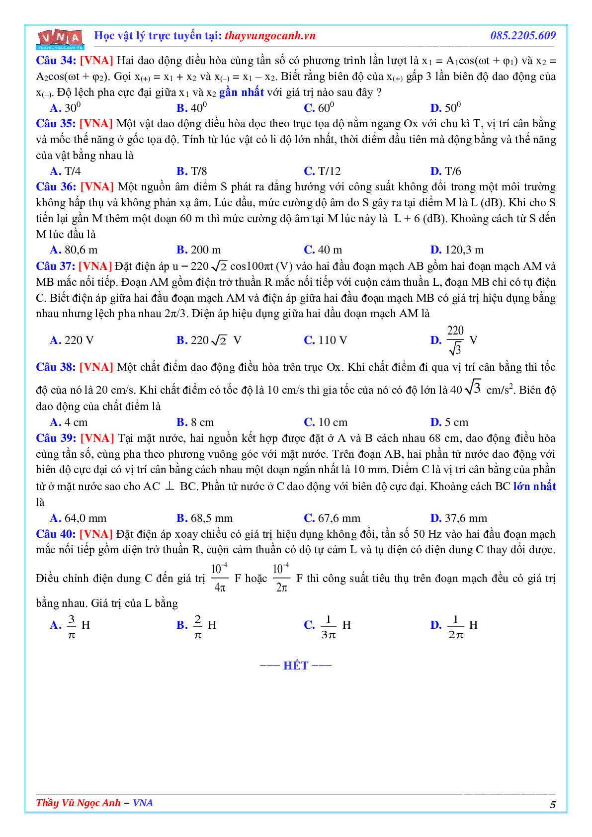 Tuyển tập các đề ôn thi học kì 1 môn Vật lí 12 (trang 5)