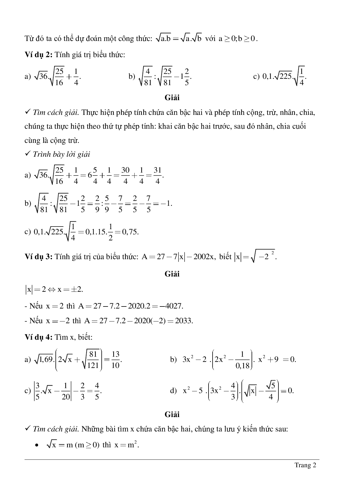 Hệ thống bài tập về Số vô tỉ - Khái niệm về căn bậc hai - Số thực có lời giải (trang 2)