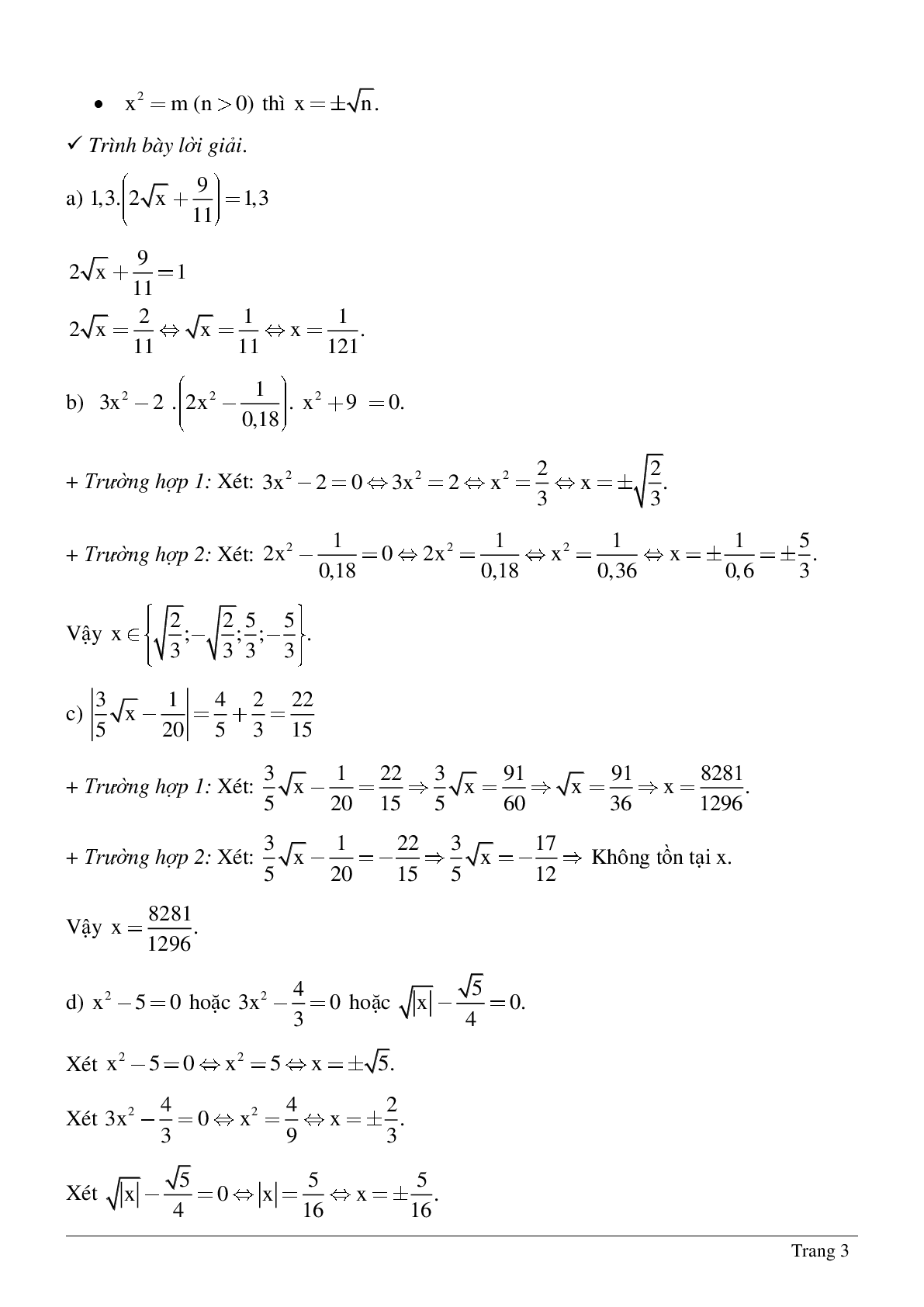 Hệ thống bài tập về Số vô tỉ - Khái niệm về căn bậc hai - Số thực có lời giải (trang 3)