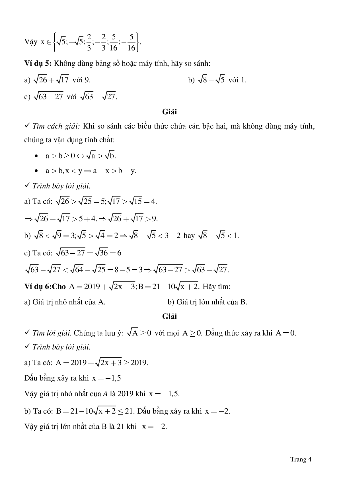 Hệ thống bài tập về Số vô tỉ - Khái niệm về căn bậc hai - Số thực có lời giải (trang 4)