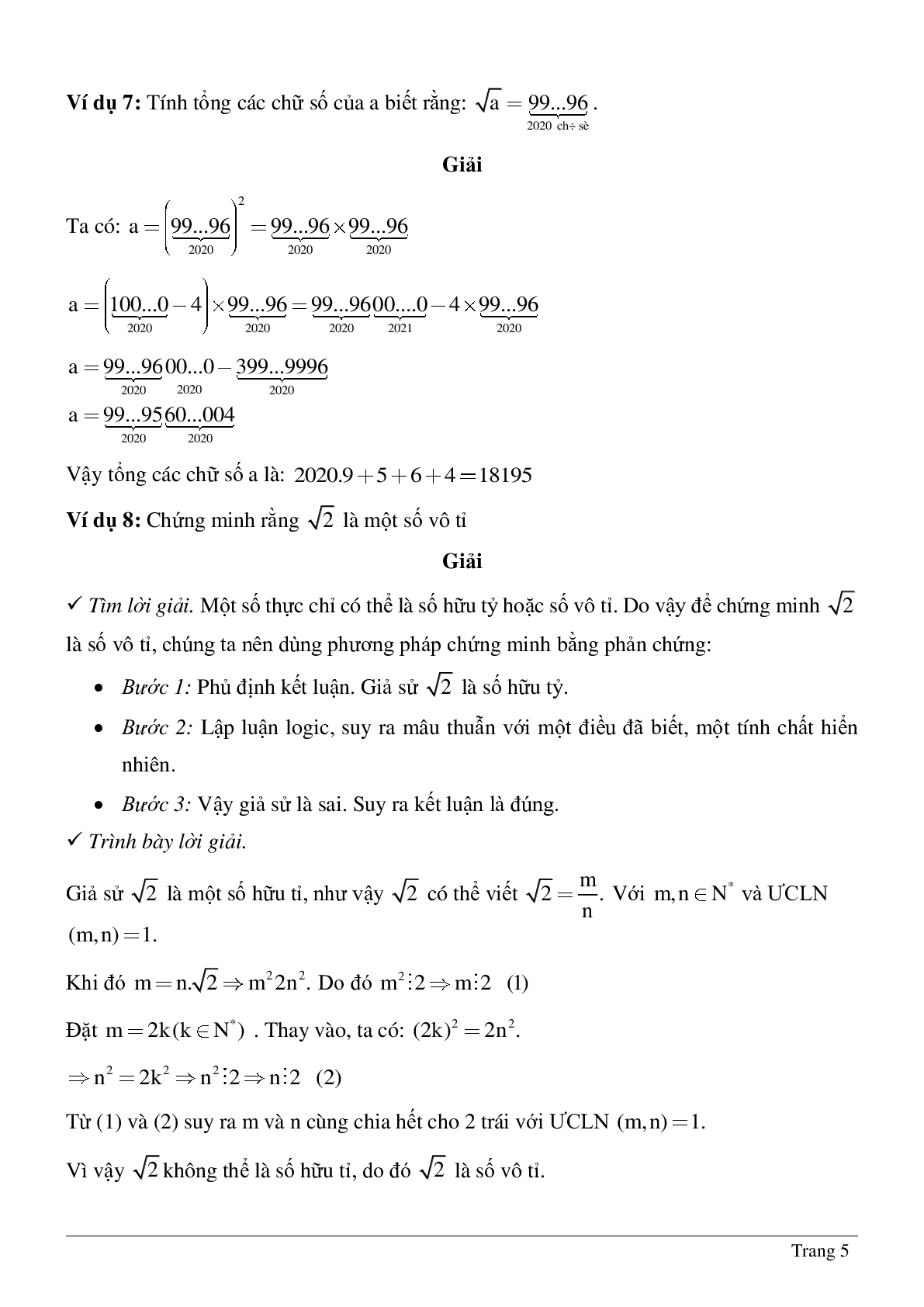 Hệ thống bài tập về Số vô tỉ - Khái niệm về căn bậc hai - Số thực có lời giải (trang 5)