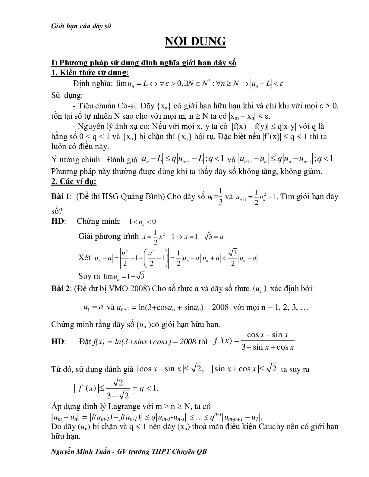 Bài tập nâng cao giới hạn của dãy số (trang 2)