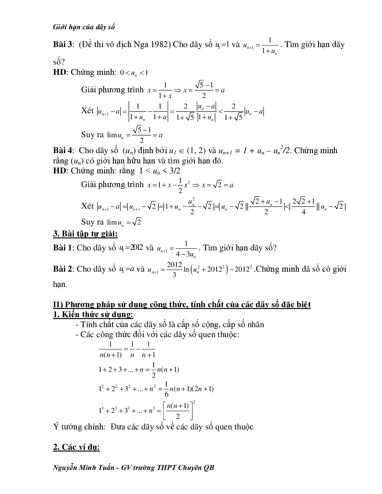 Bài tập nâng cao giới hạn của dãy số (trang 3)