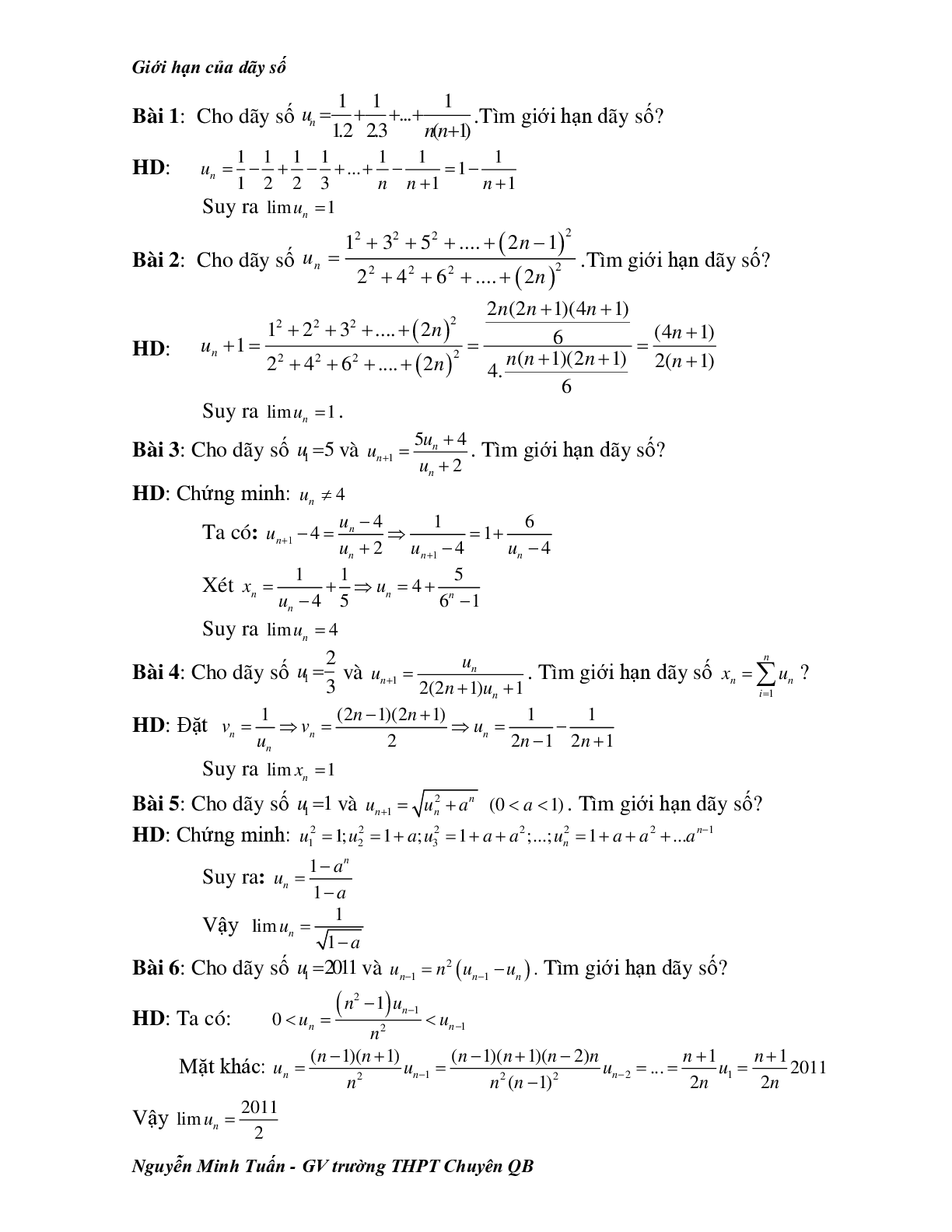 Bài tập nâng cao giới hạn của dãy số (trang 4)