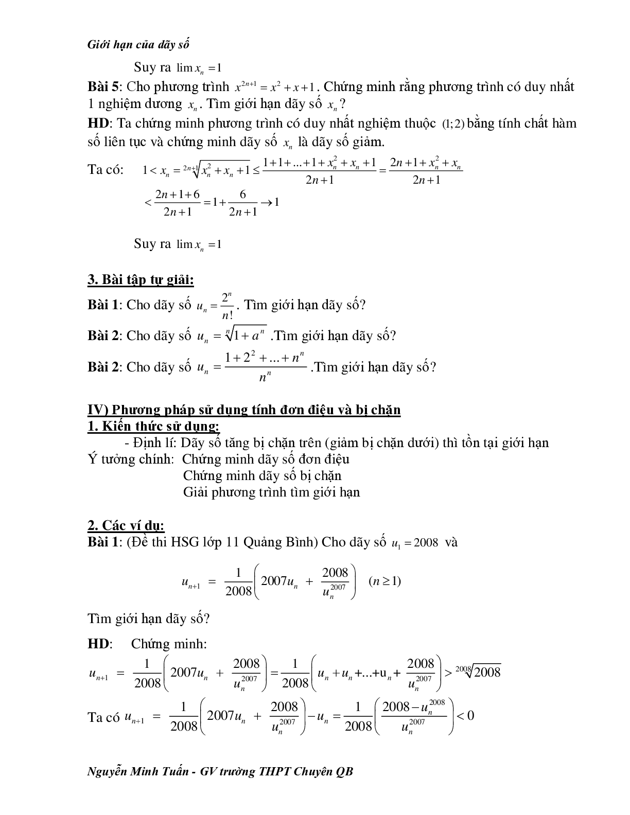 Bài tập nâng cao giới hạn của dãy số (trang 6)