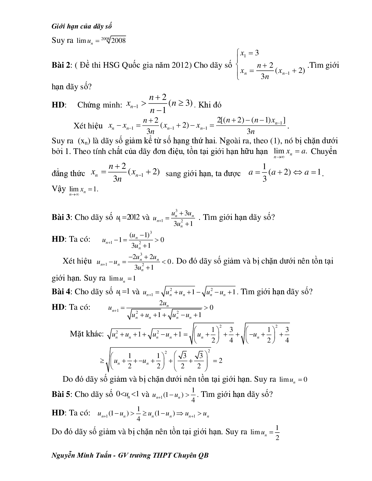 Bài tập nâng cao giới hạn của dãy số (trang 7)