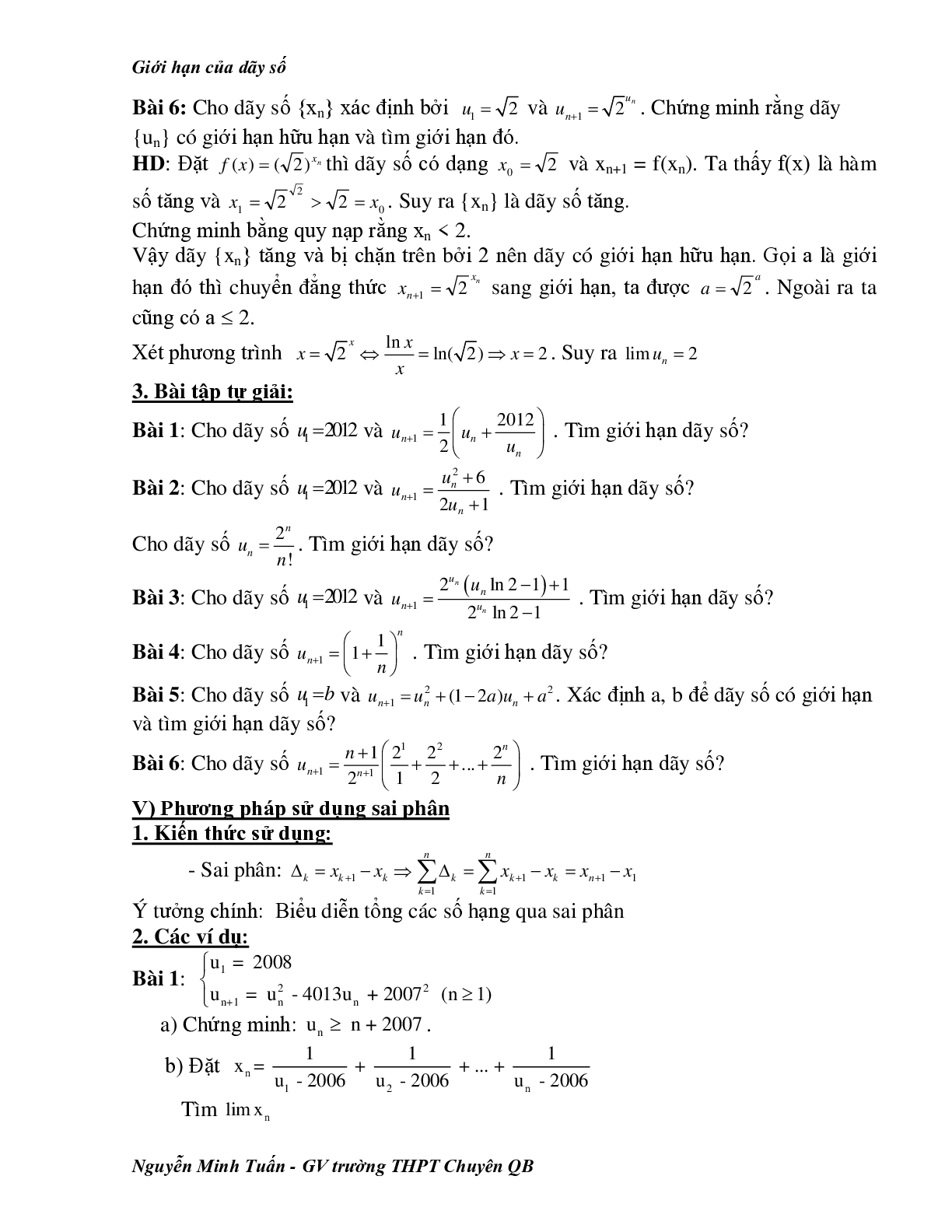 Bài tập nâng cao giới hạn của dãy số (trang 8)