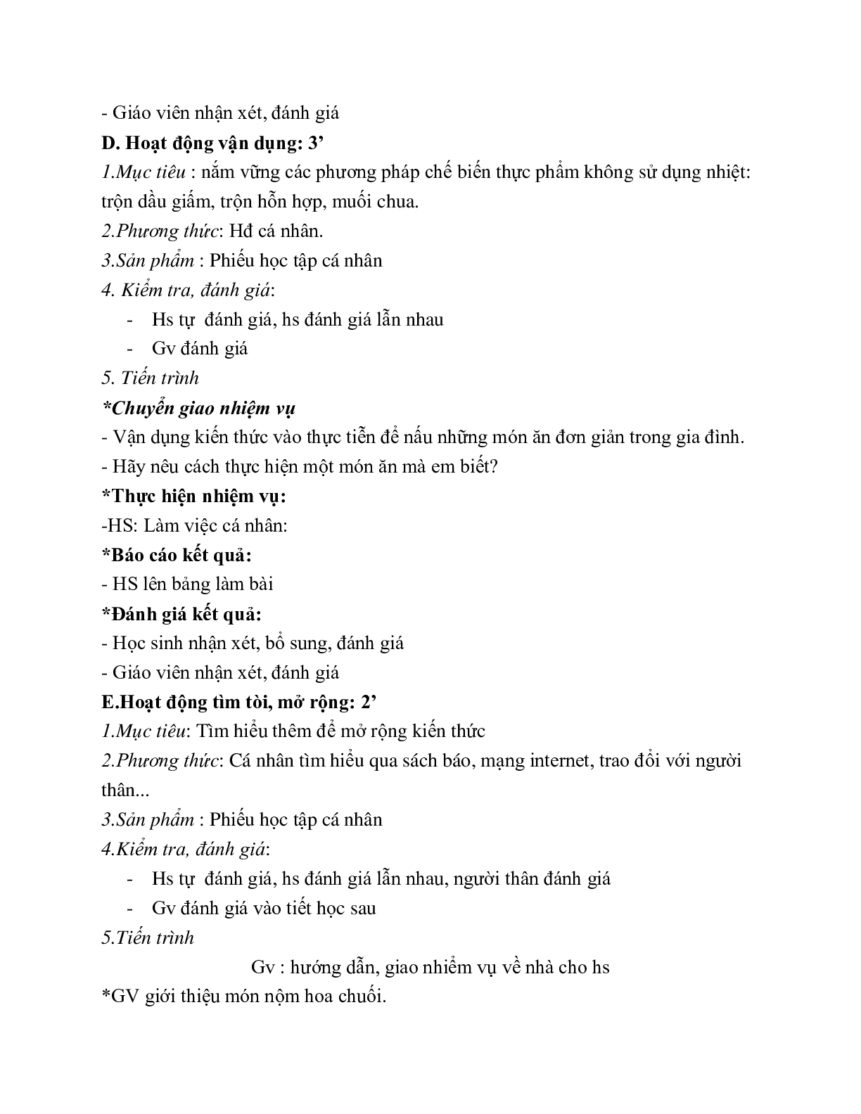 GIÁO ÁN CÔNG NGHỆ 6 BÀI 18: CÁC PHƯƠNG PHÁP CHẾ BIẾN THỰC PHẨM (T3) MỚI NHẤT (trang 8)