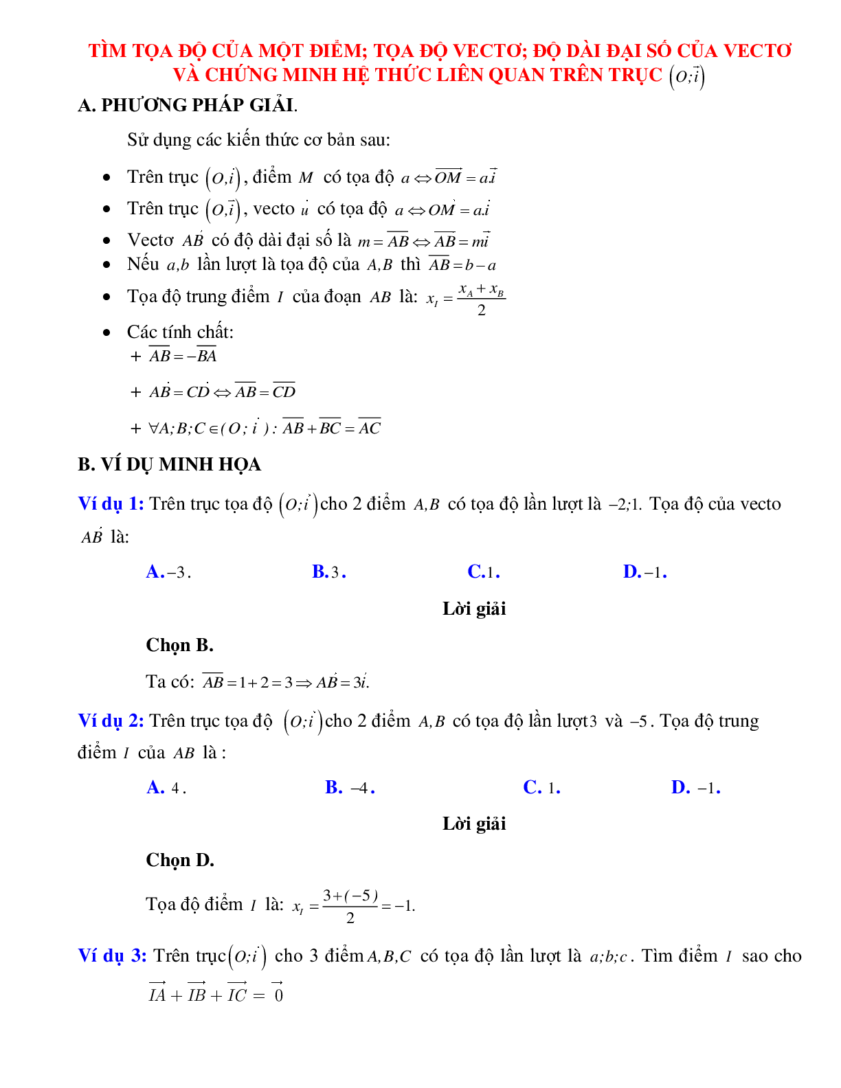 Bài tập Tìm tọa độ của một điểm, tọa độ vecto có đáp án (trang 1)