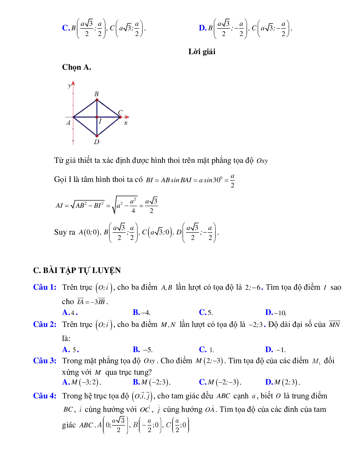 Bài tập Tìm tọa độ của một điểm, tọa độ vecto có đáp án (trang 4)