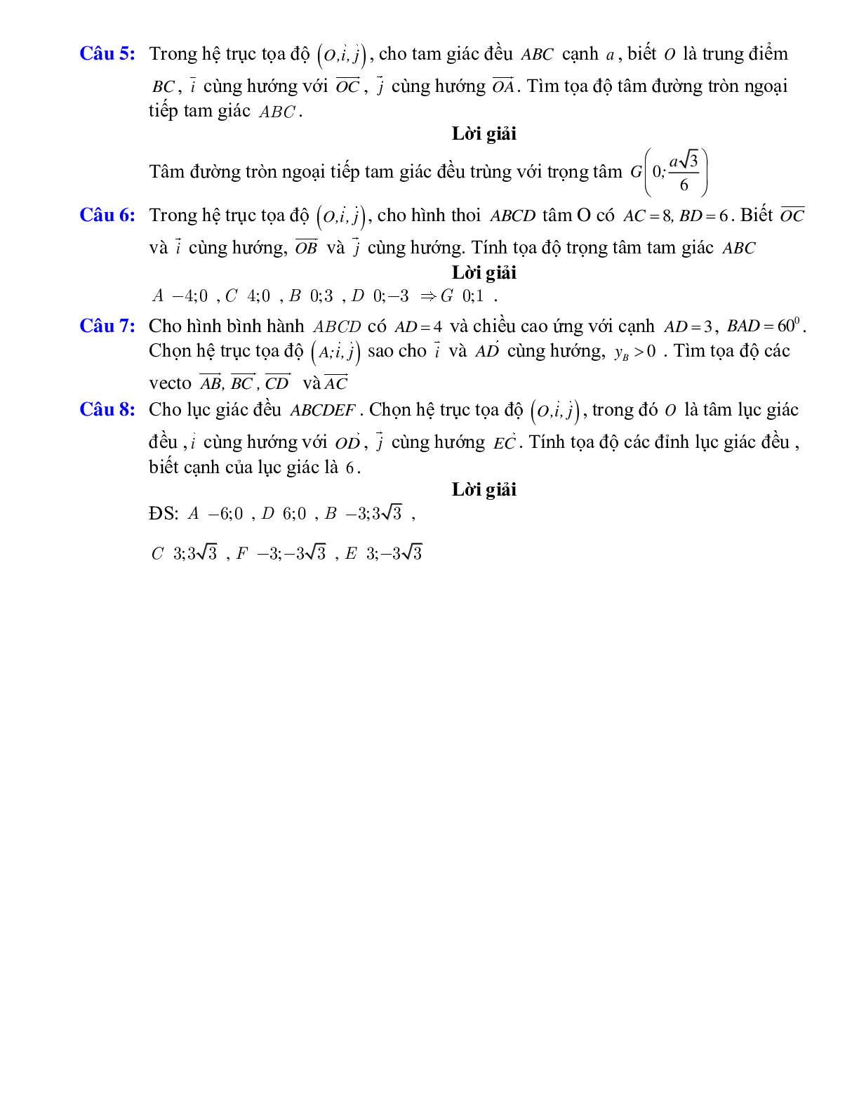 Bài tập Tìm tọa độ của một điểm, tọa độ vecto có đáp án (trang 5)