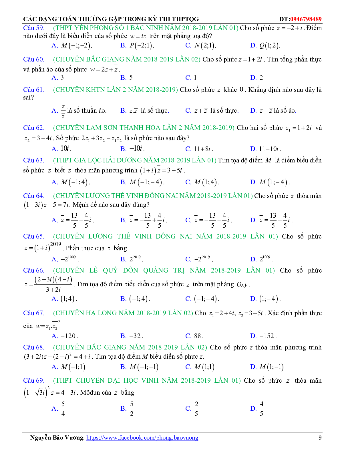 Các dạng toán về số phức thường gặp trong kỳ thi THPTQG (trang 9)