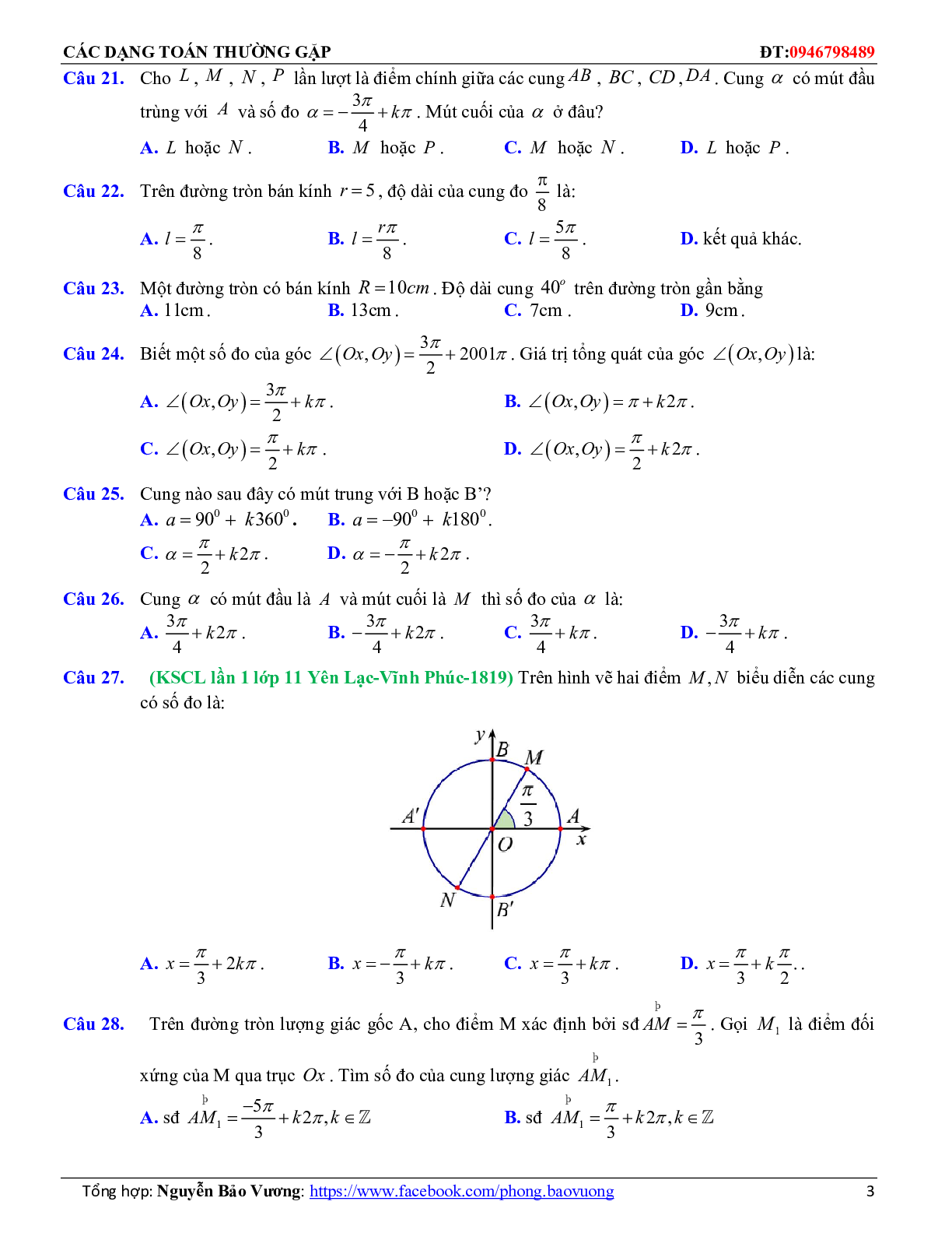 Các dạng toán trắc nghiệm góc lượng giác và công thức lượng giác (trang 3)
