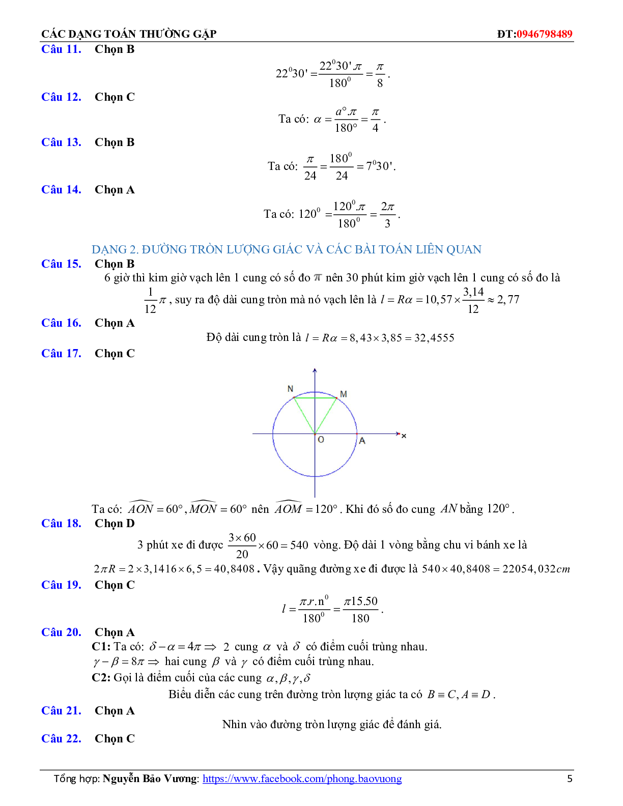 Các dạng toán trắc nghiệm góc lượng giác và công thức lượng giác (trang 5)