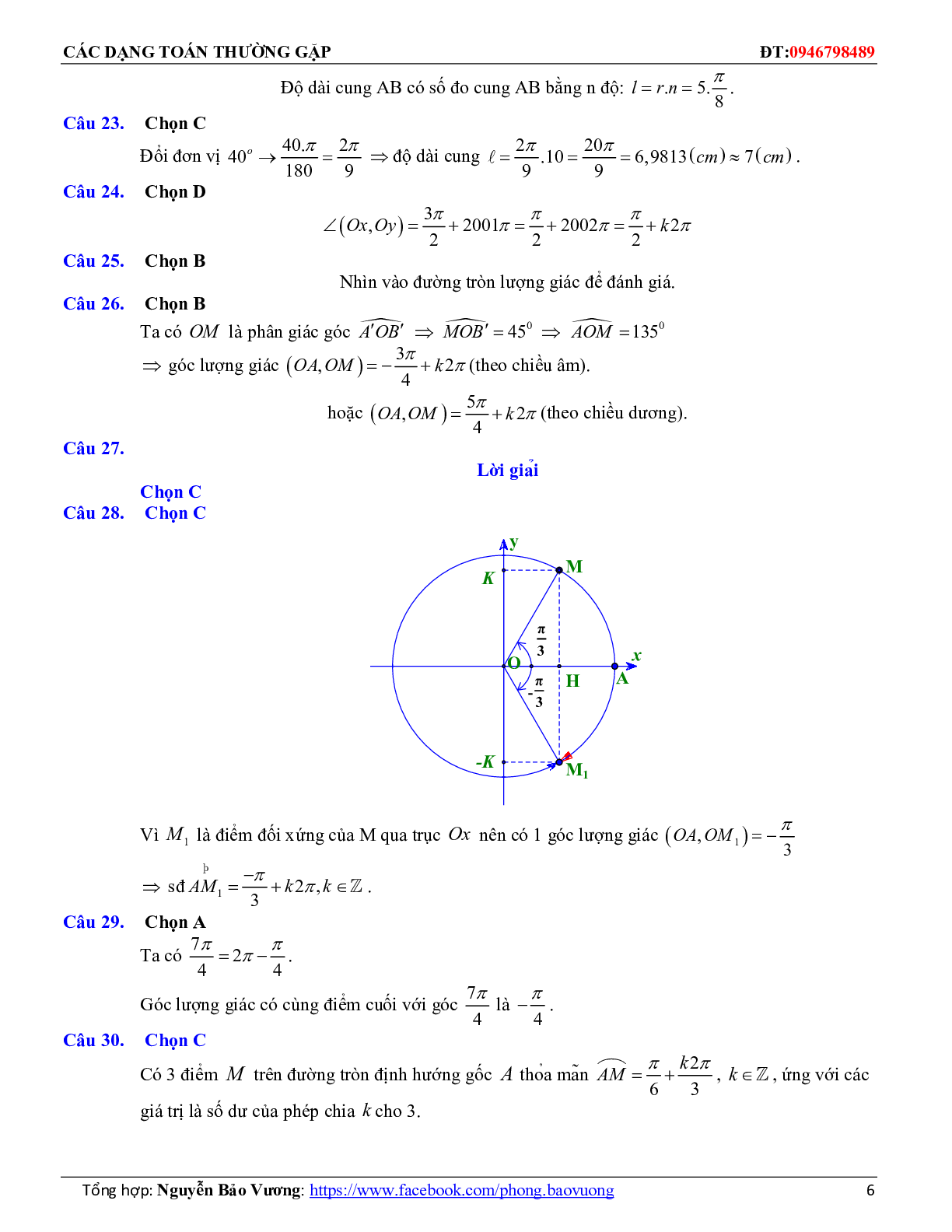 Các dạng toán trắc nghiệm góc lượng giác và công thức lượng giác (trang 6)