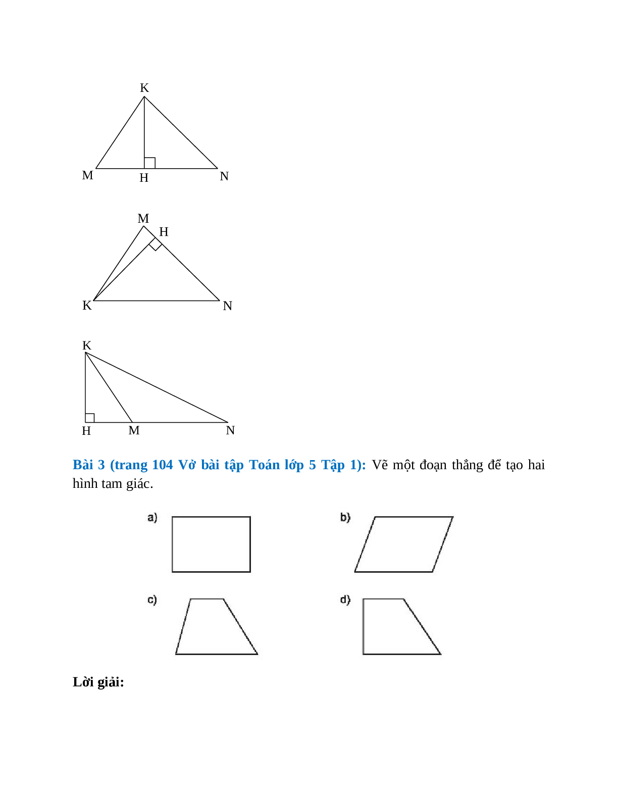 Vở bài tập Toán lớp 5 Tập 1 trang 104 Bài 85: Hình tam giác (trang 2)