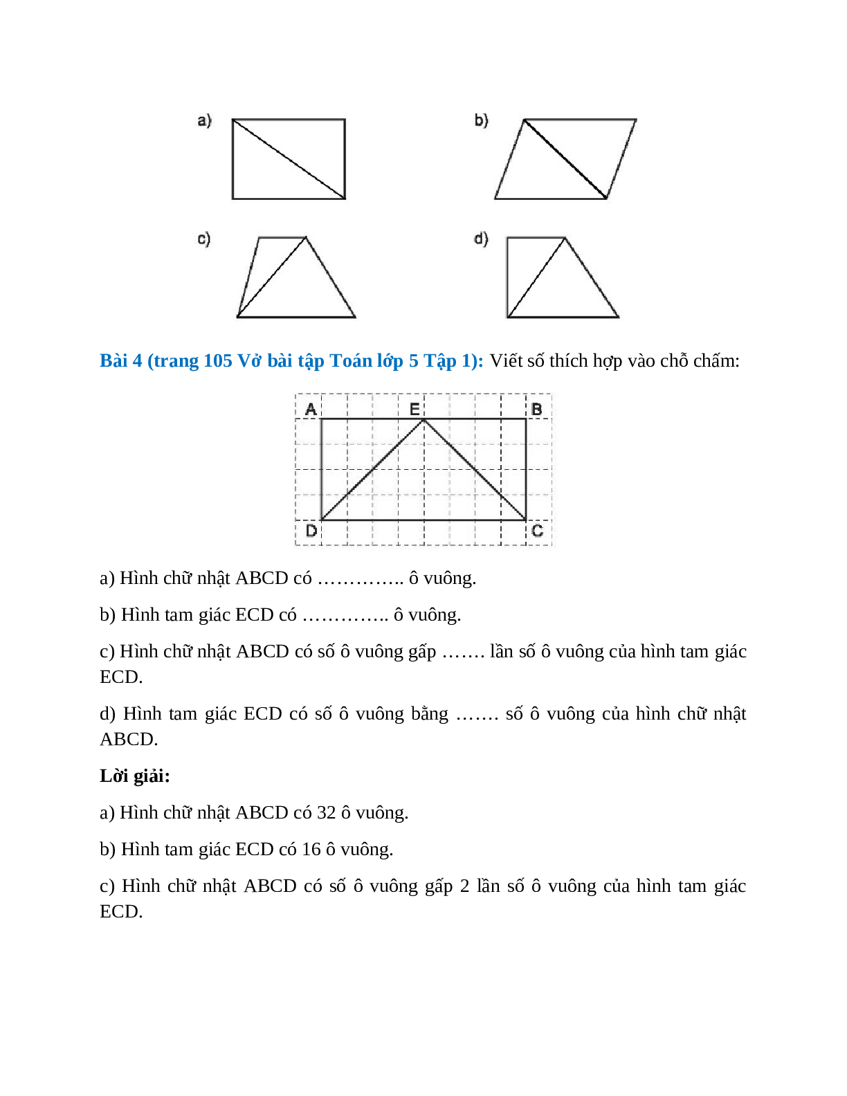 Vở bài tập Toán lớp 5 Tập 1 trang 104 Bài 85: Hình tam giác (trang 3)