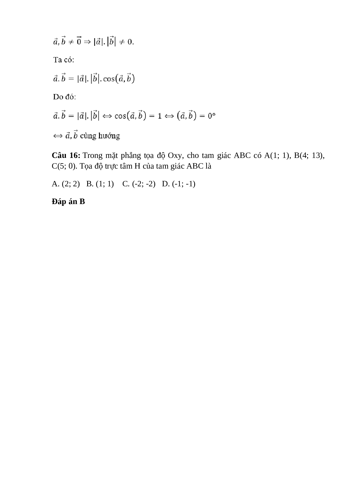 Trắc nghiệm Tích vô hướng của hai vectơ (phần 1) có đáp án – Toán lớp 10 (trang 7)