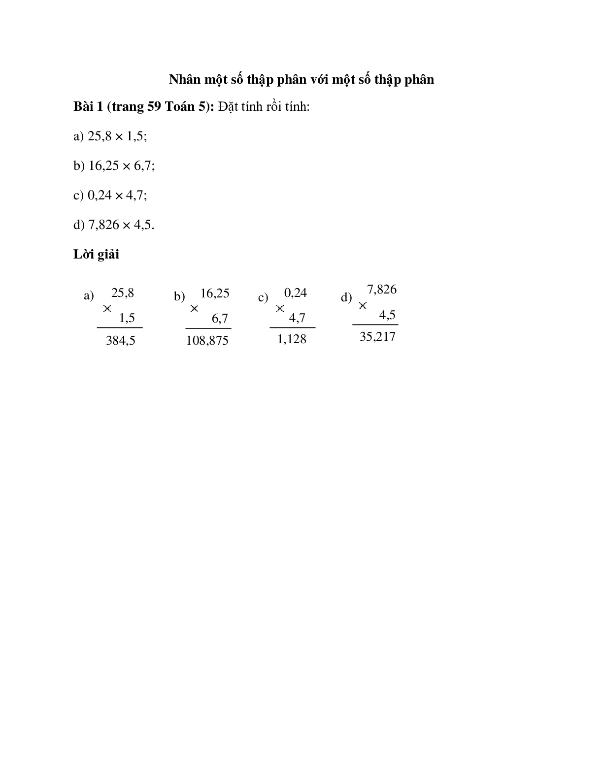 Đặt tính rồi tính: 25,8 × 1,5 (trang 1)