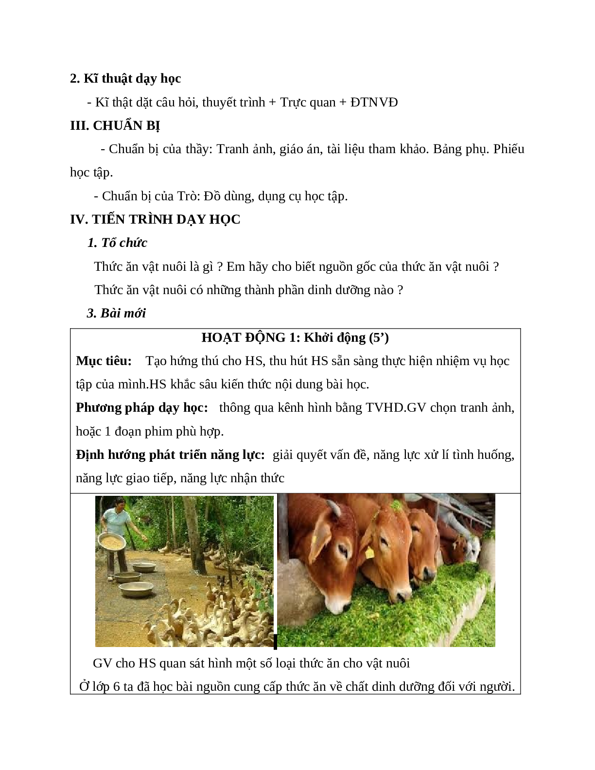Giáo án Công Nghệ 7 Bài 38: Vai trò của thức ăn đối với vật nuôi mới nhất - CV5512 (trang 2)