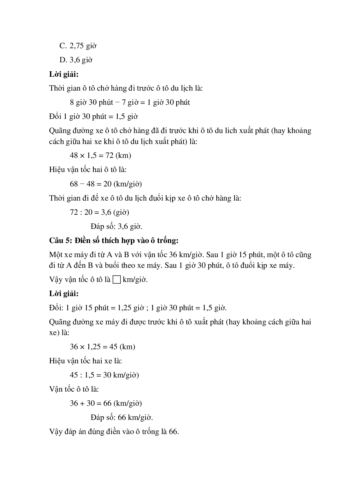 11 câu Trắc nghiệm Hai vật chuyển động cùng chiều có đáp án 2023 – Toán lớp 5 (trang 3)