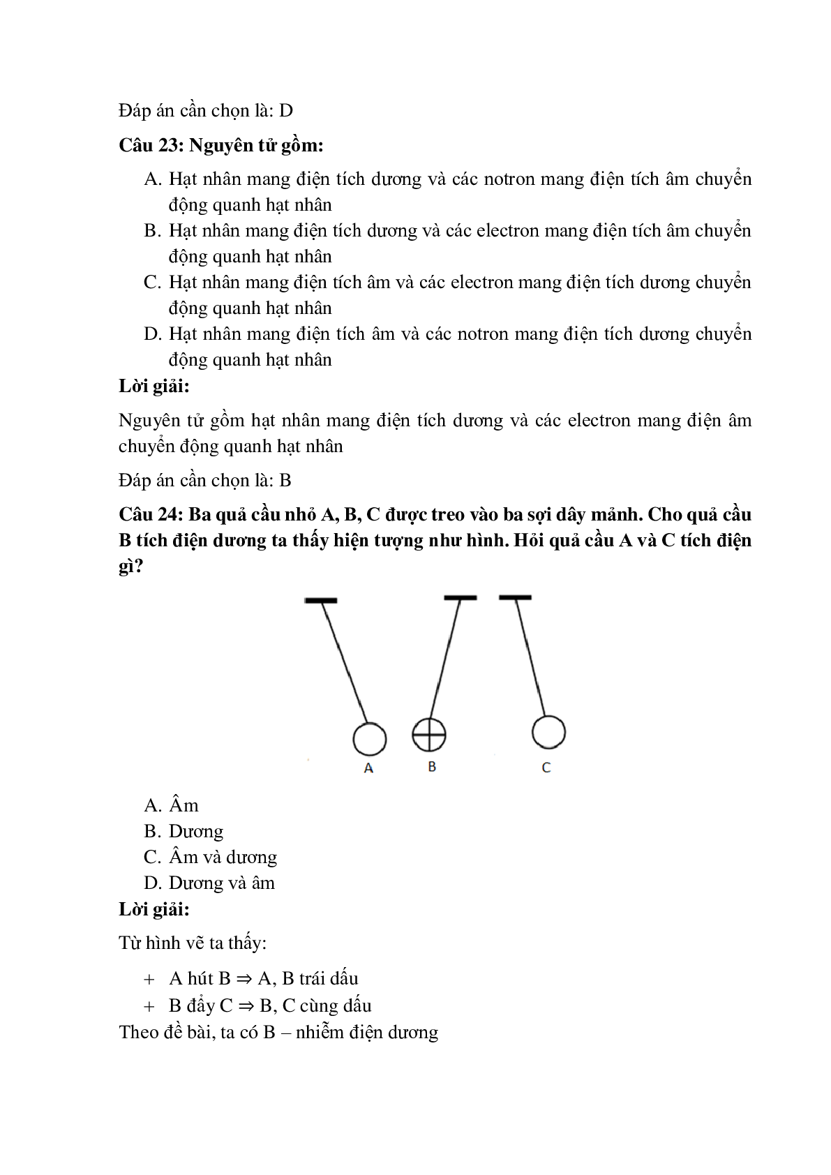 Trắc nghiệm Hai loại điện tích có đáp án – Vật lí lớp 7 (trang 10)