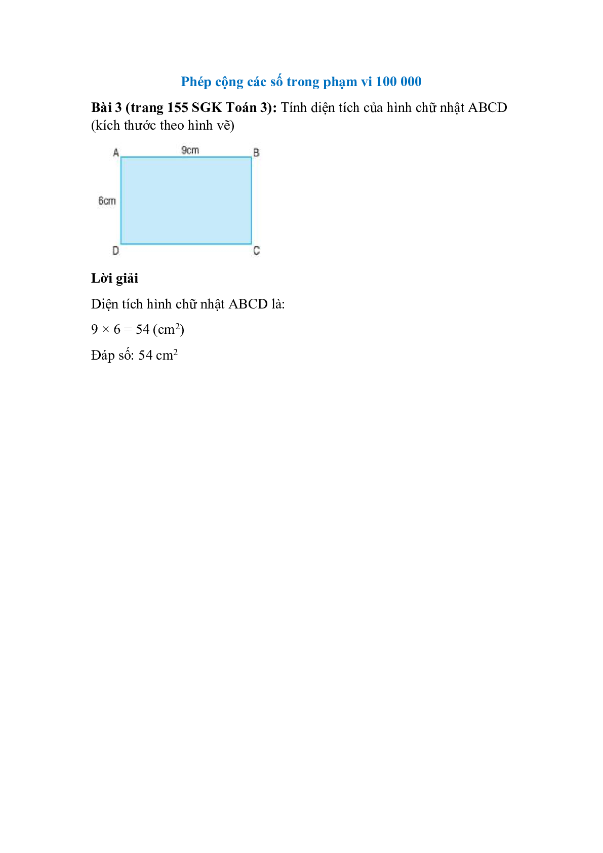 Tính diện tích của hình chữ nhật ABCD (kích thước theo hình vẽ) (trang 1)