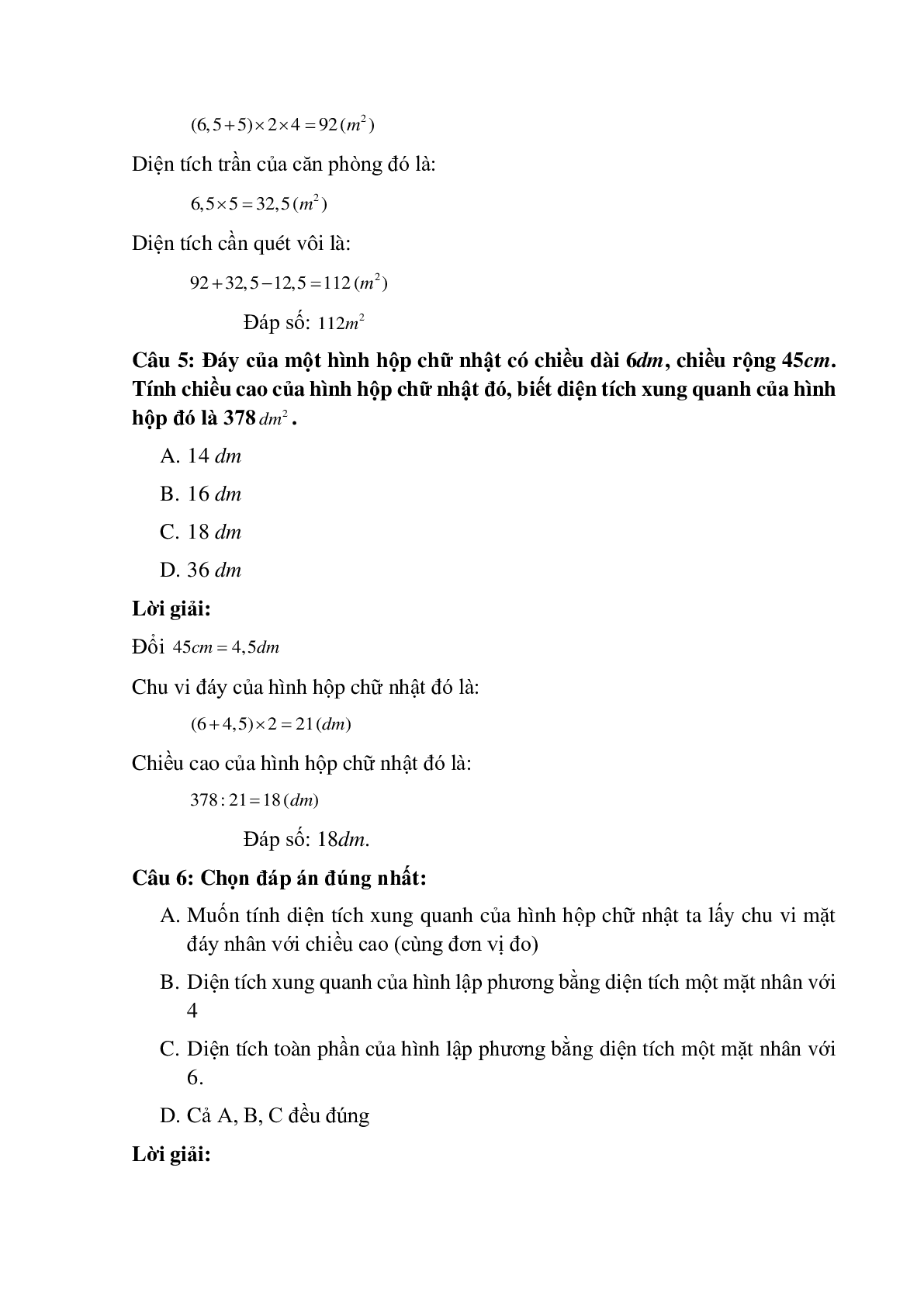 13 câu Trắc nghiệm Ôn tập tính diện tích, thể tích một số hình có đáp án 2023 – Toán lớp 5 (trang 3)
