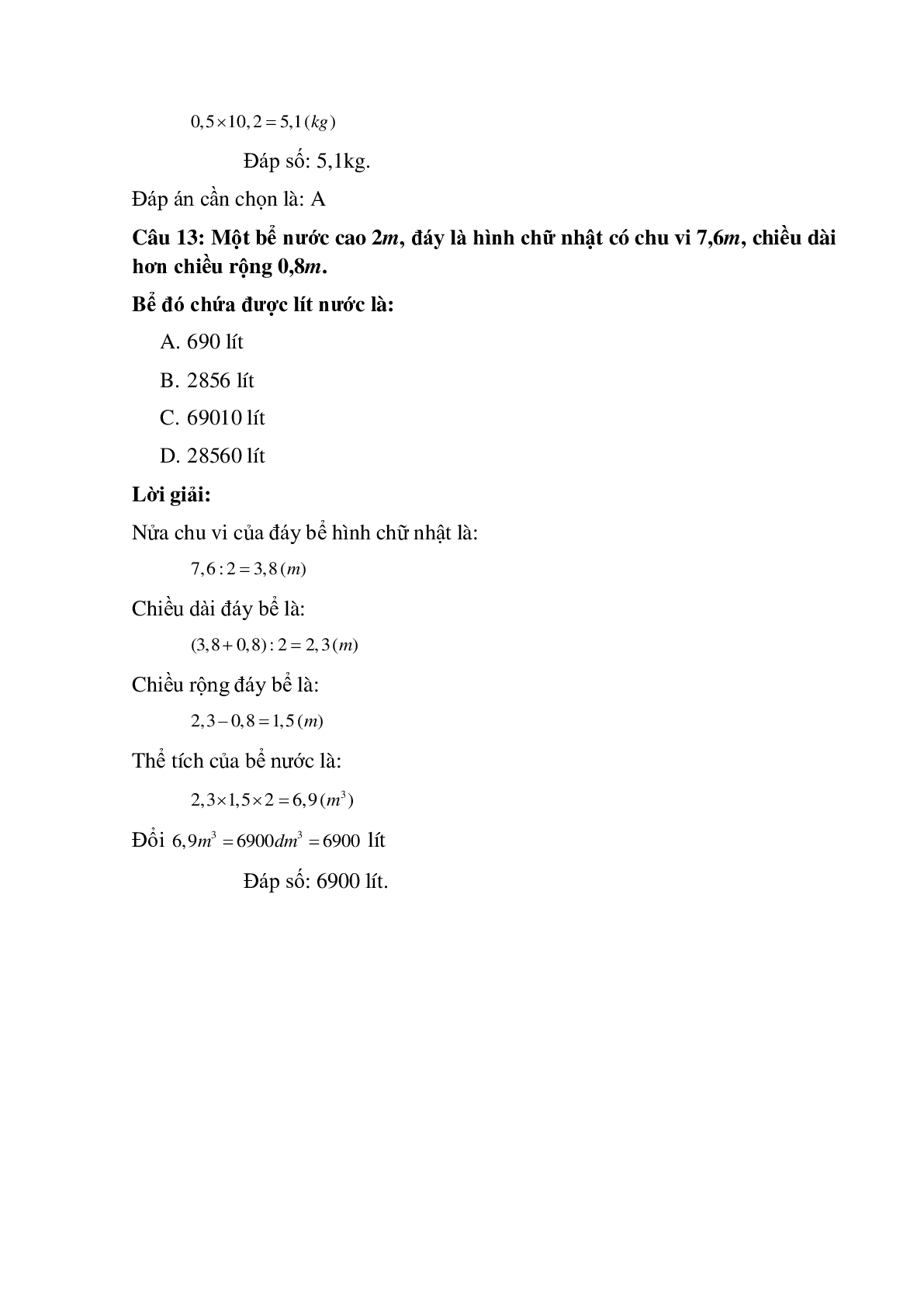 13 câu Trắc nghiệm Ôn tập tính diện tích, thể tích một số hình có đáp án 2023 – Toán lớp 5 (trang 7)