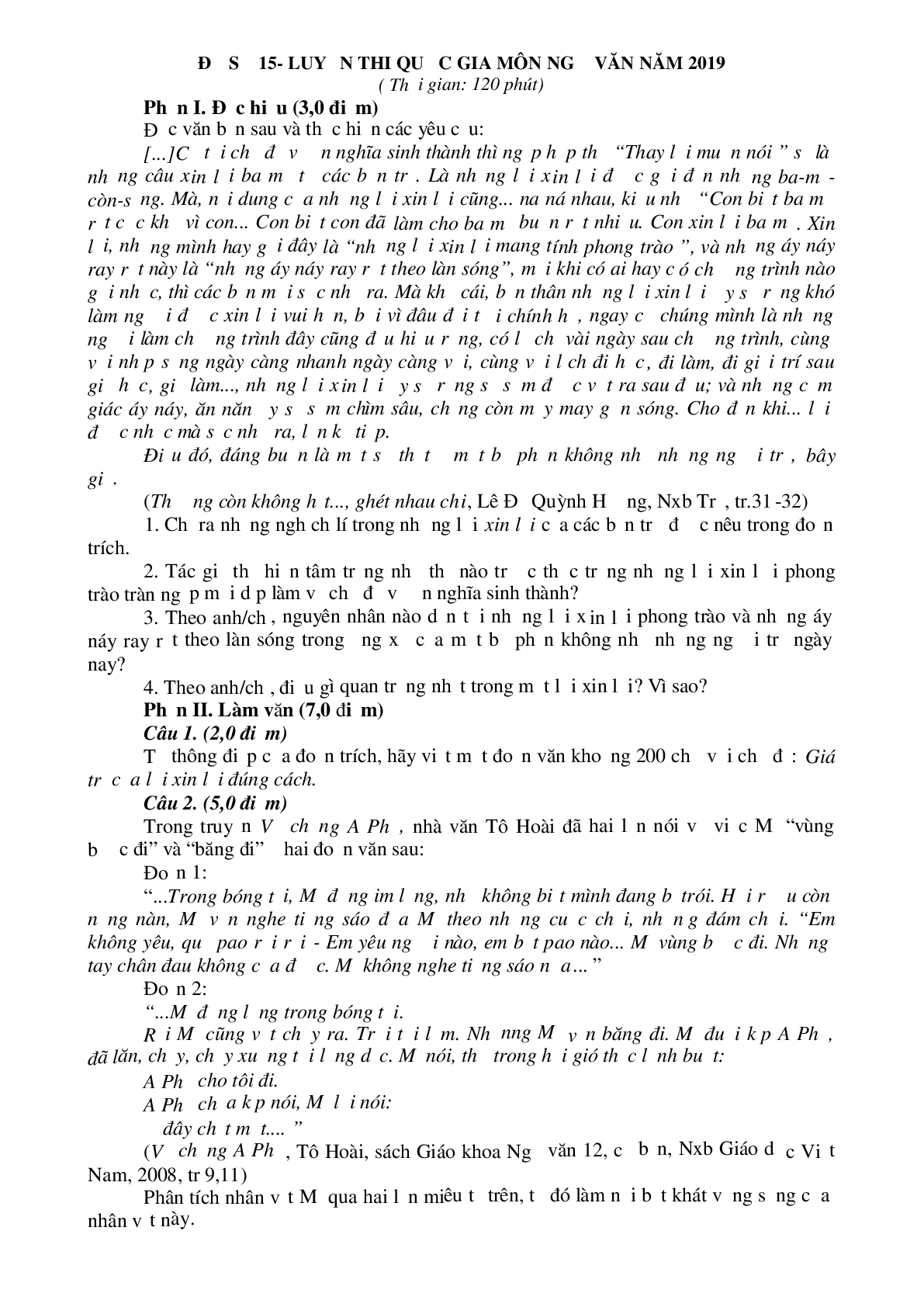 Bộ 20 đề thi thử THPTQG môn Ngữ văn năm 2019 (trang 5)