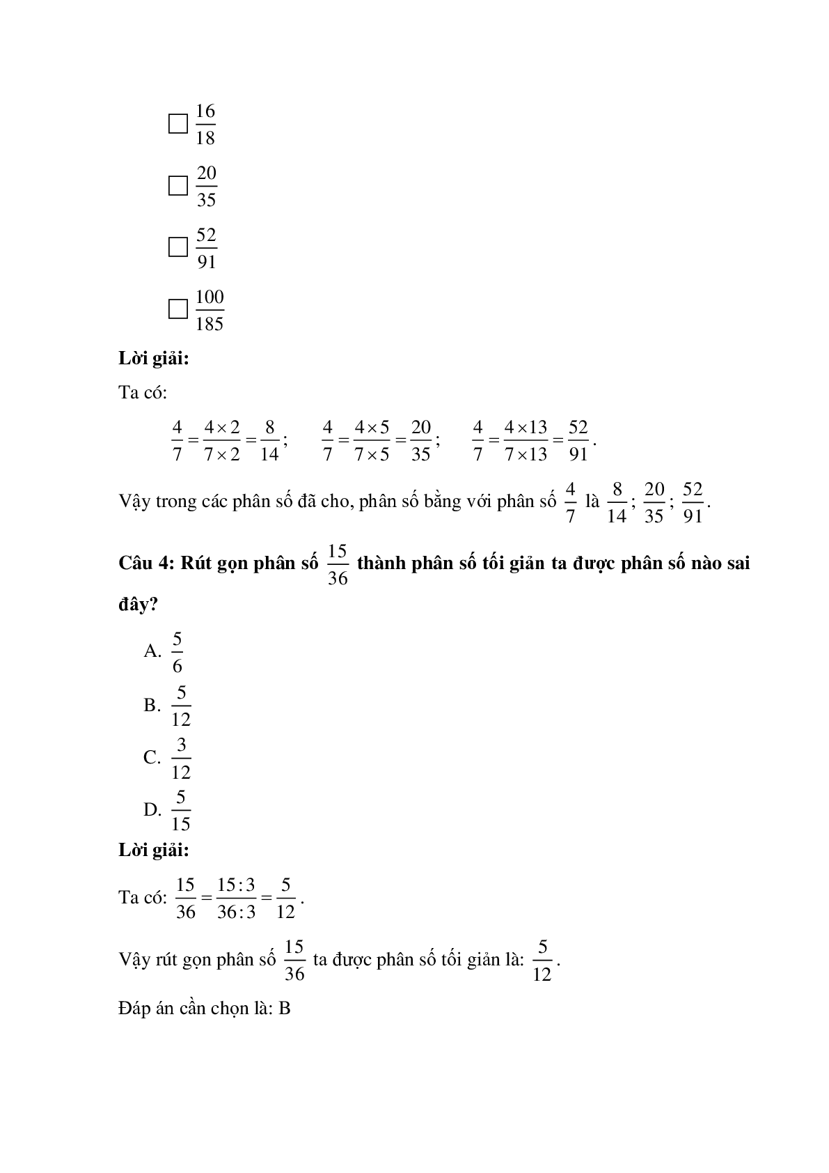 10 câu Trắc nghiệm Ôn tập Khái niệm về phân số. Tính chất cơ bản có đáp án 2023 – Toán lớp 5 (trang 2)