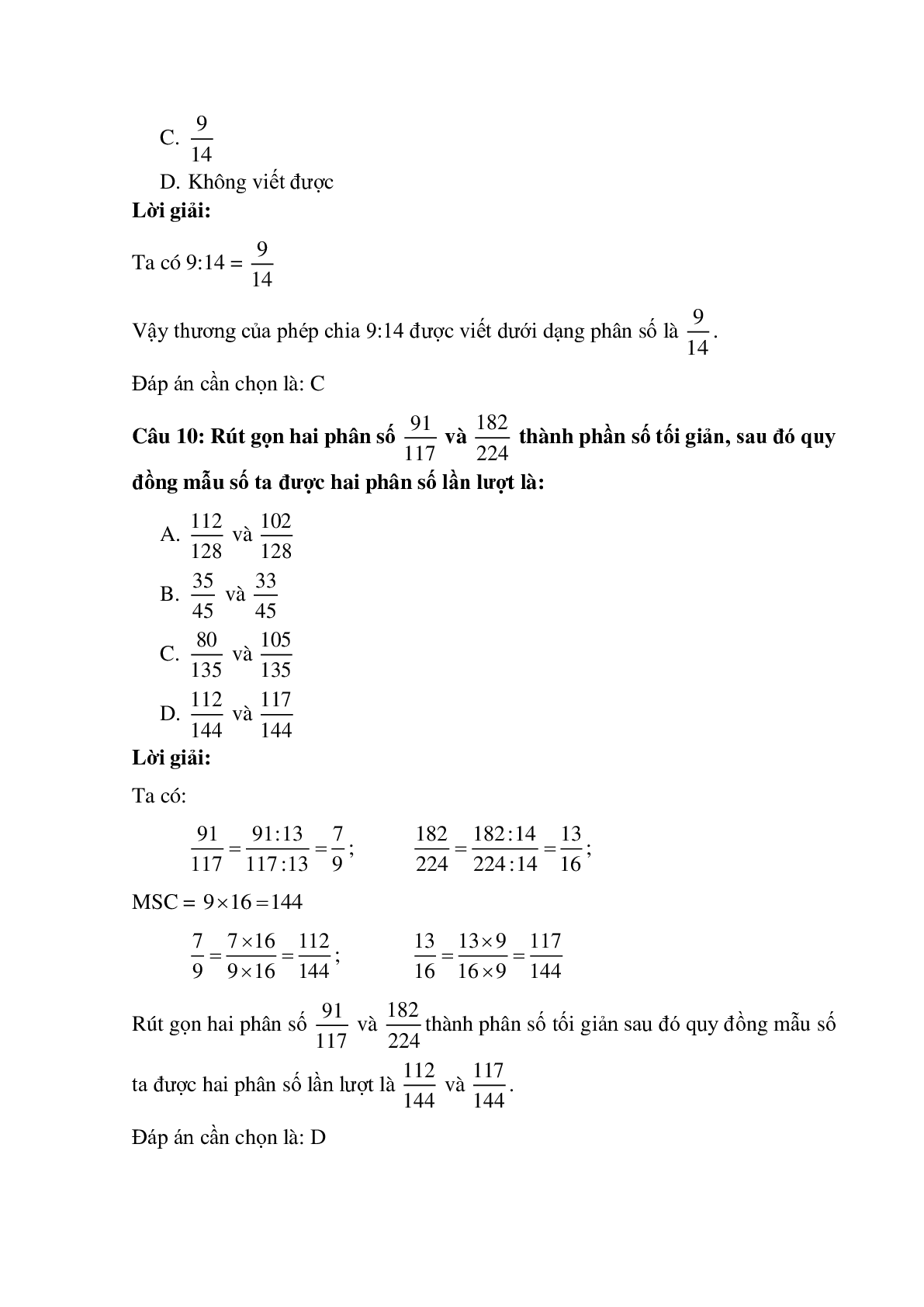 10 câu Trắc nghiệm Ôn tập Khái niệm về phân số. Tính chất cơ bản có đáp án 2023 – Toán lớp 5 (trang 5)