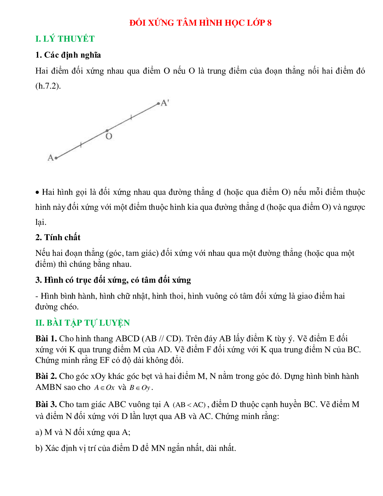 Đối xứng tâm hình học lớp 8 (trang 1)