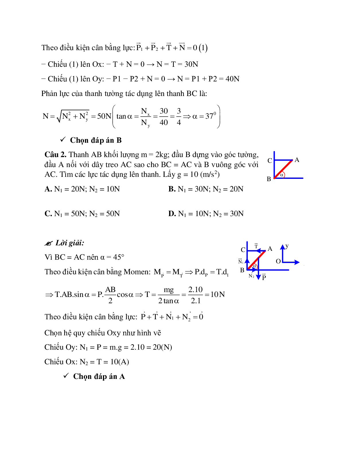 Bài tập về xác định phản lực của vật quay có trục cố định có lời giải (trang 2)