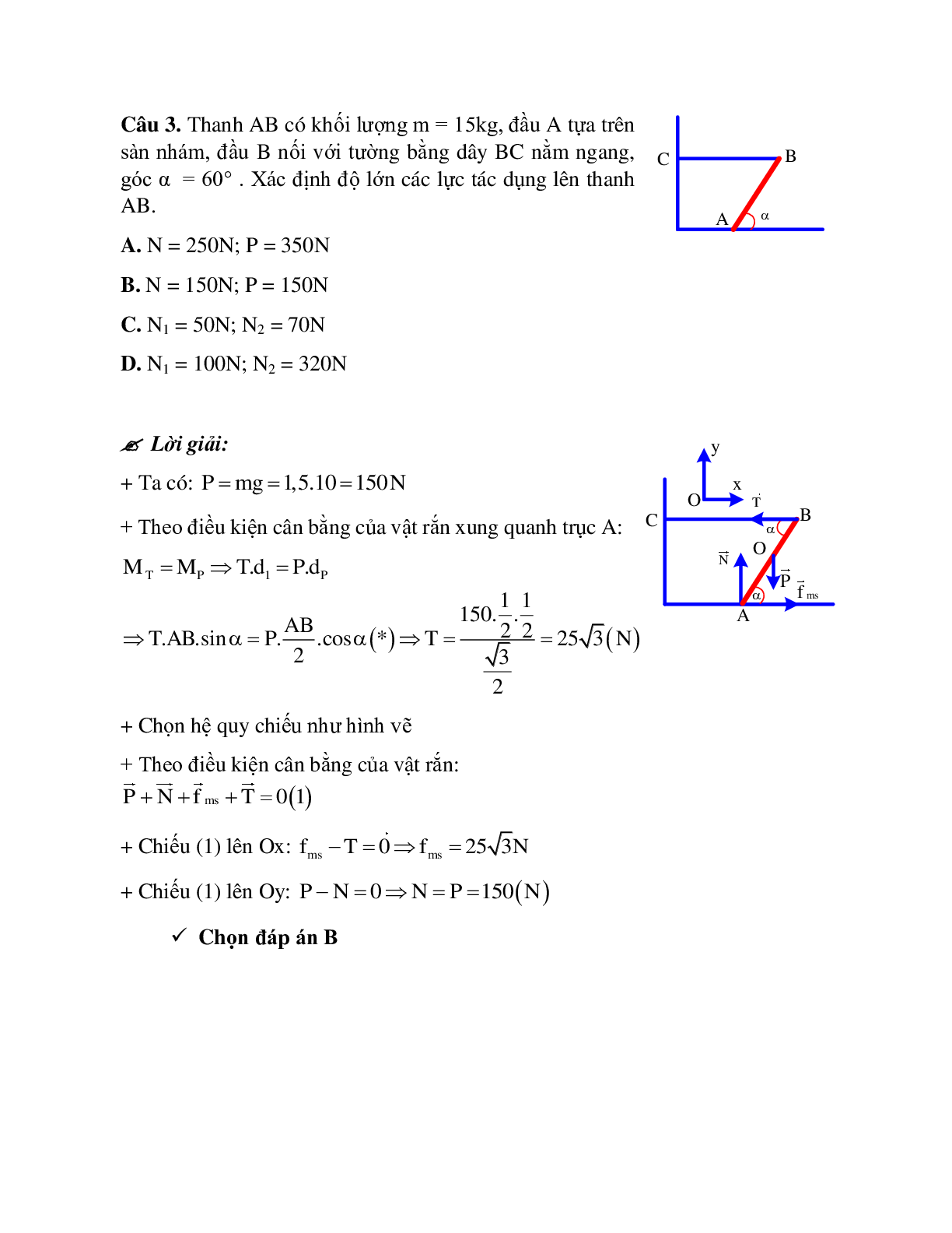 Bài tập về xác định phản lực của vật quay có trục cố định có lời giải (trang 3)
