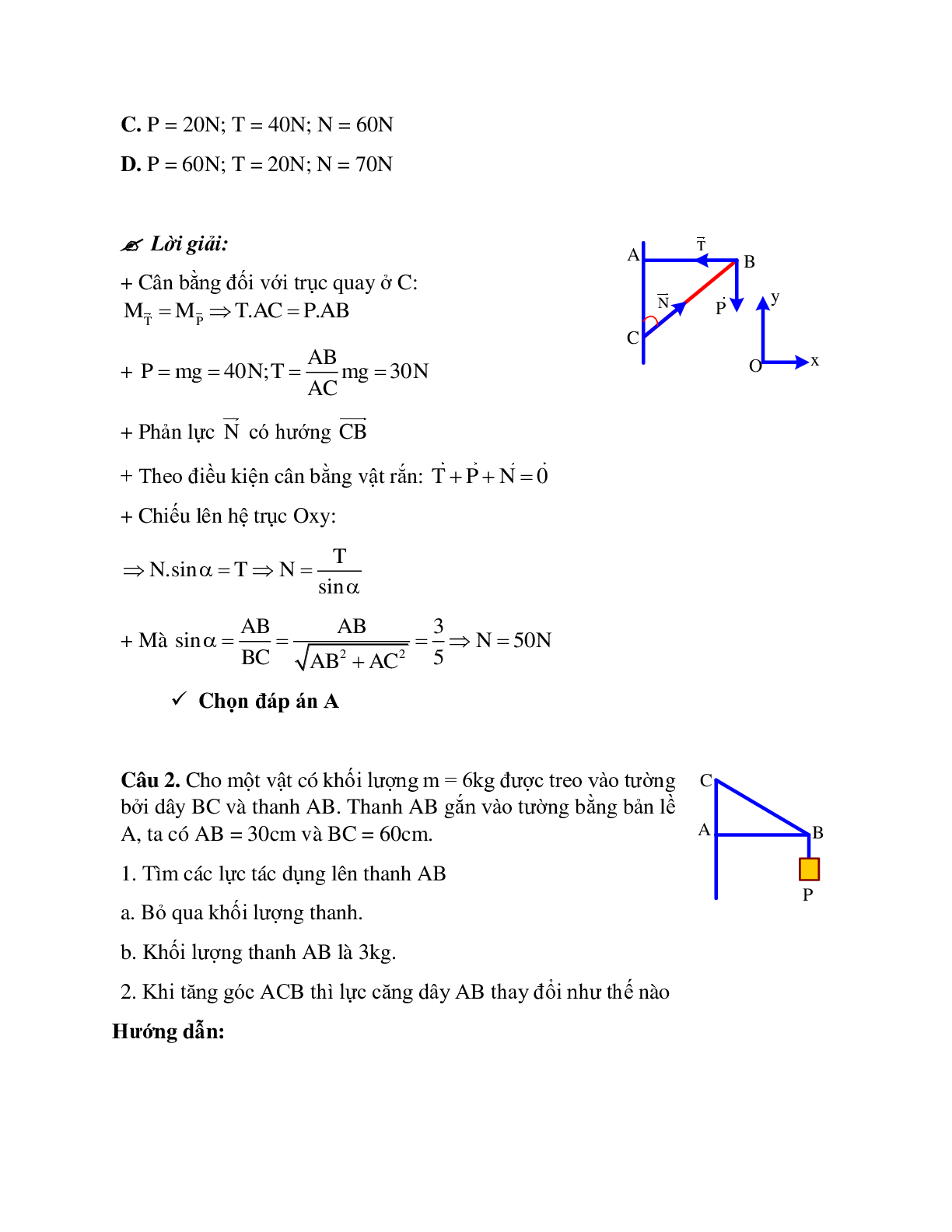 Bài tập về xác định phản lực của vật quay có trục cố định có lời giải (trang 5)