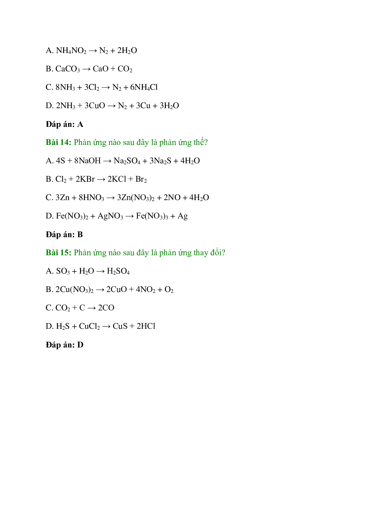 Trắc nghiệm Phân loại phản ứng trong hóa học vô cơ có đáp án - Hóa học 10 (trang 5)