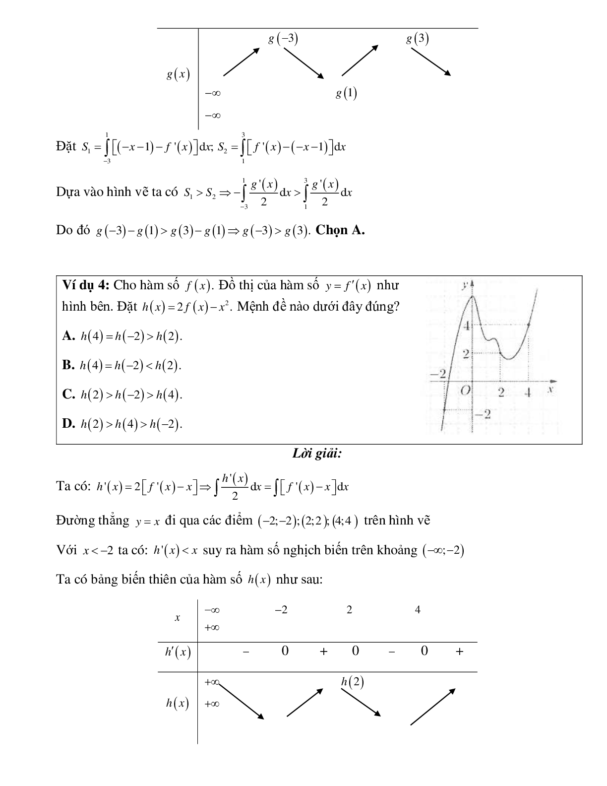Ứng dụng tích phân vào bài toán so sánh các giá trị của hàm số Toán 12 (trang 4)