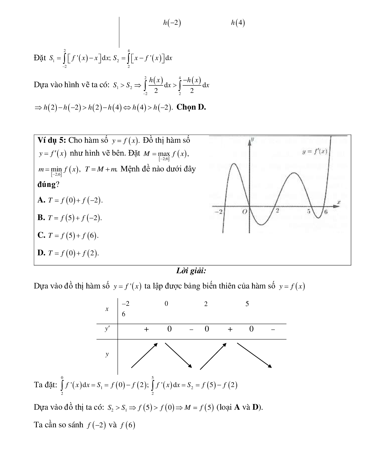 Ứng dụng tích phân vào bài toán so sánh các giá trị của hàm số Toán 12 (trang 5)