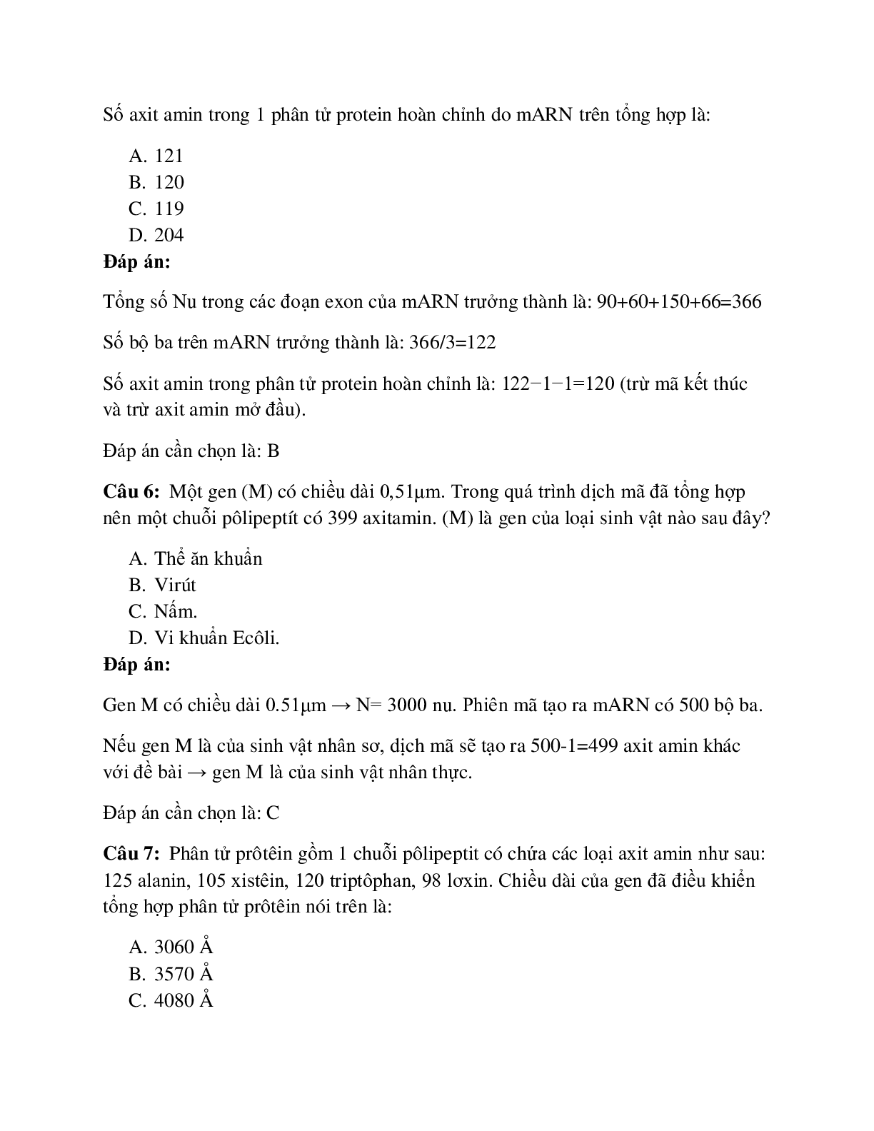 29 câu Trắc nghiệm Sinh học lớp 12 Bài 2 có đáp án 2023: Các dạng bài tập về quá trình dịch mã (trang 3)