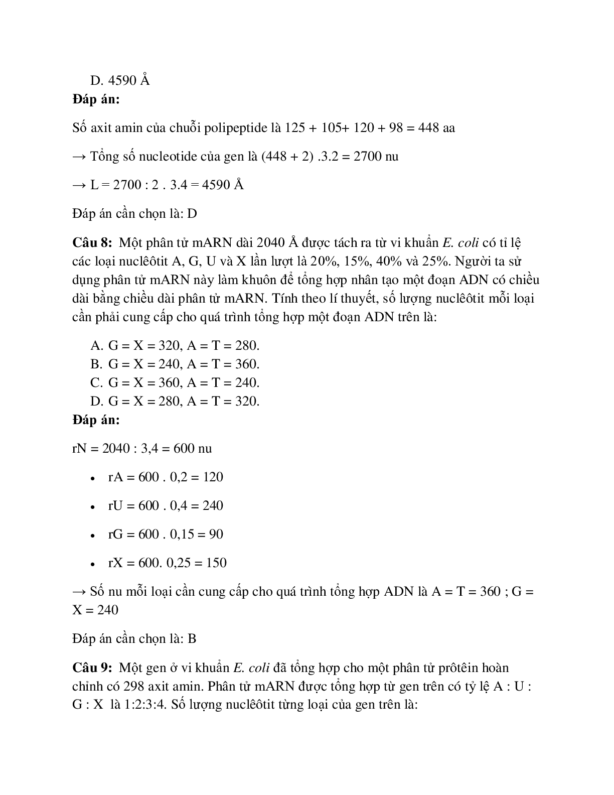 29 câu Trắc nghiệm Sinh học lớp 12 Bài 2 có đáp án 2023: Các dạng bài tập về quá trình dịch mã (trang 4)