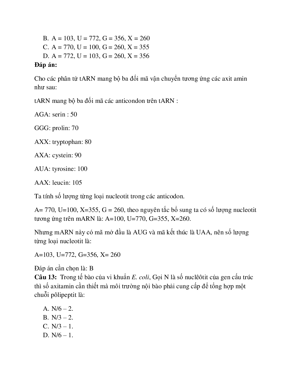 29 câu Trắc nghiệm Sinh học lớp 12 Bài 2 có đáp án 2023: Các dạng bài tập về quá trình dịch mã (trang 7)