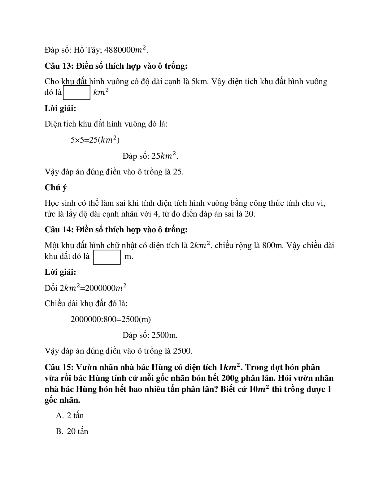 23 câu Trắc nghiệm Ki-lô-mét vuông có đáp án 2023 – Toán lớp 4 (trang 5)