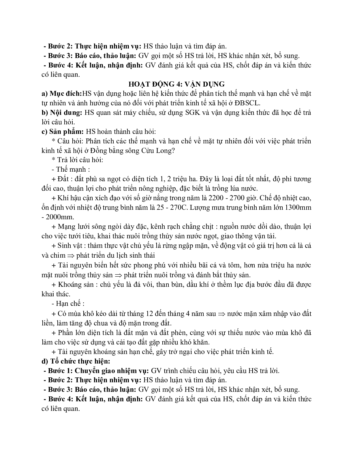 Giáo án Địa lí 12 Bài 41 Vấn đề sử dụng hợp lí và cải tạo tự nhiên ở đồng bằng sông Cửu Long mới nhất (trang 6)