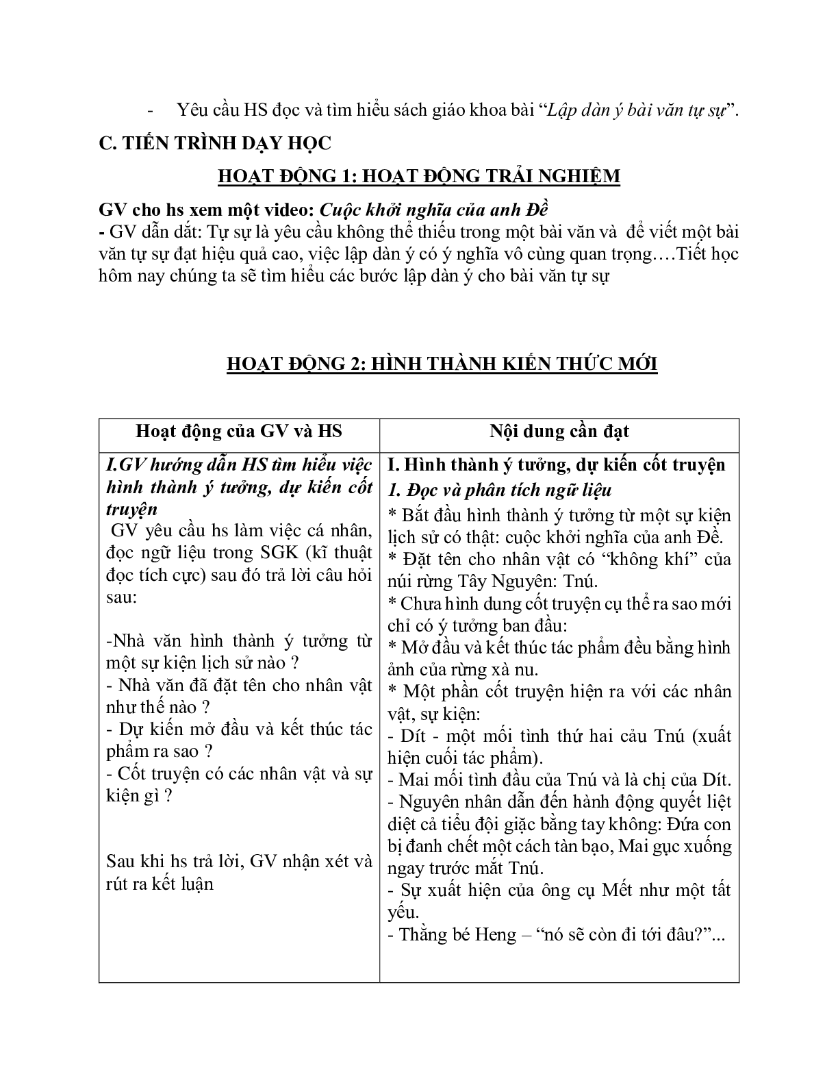 Giáo án ngữ văn lớp 10 Tiết 16: Lập dàn ý bài văn tự sự (trang 2)